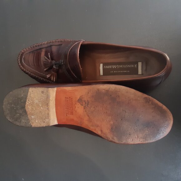 Johnston & Murphy SZ 9.5 Alligator Imprinted Men's Brown Leather Tassel Loafers - Picture 14 of 16